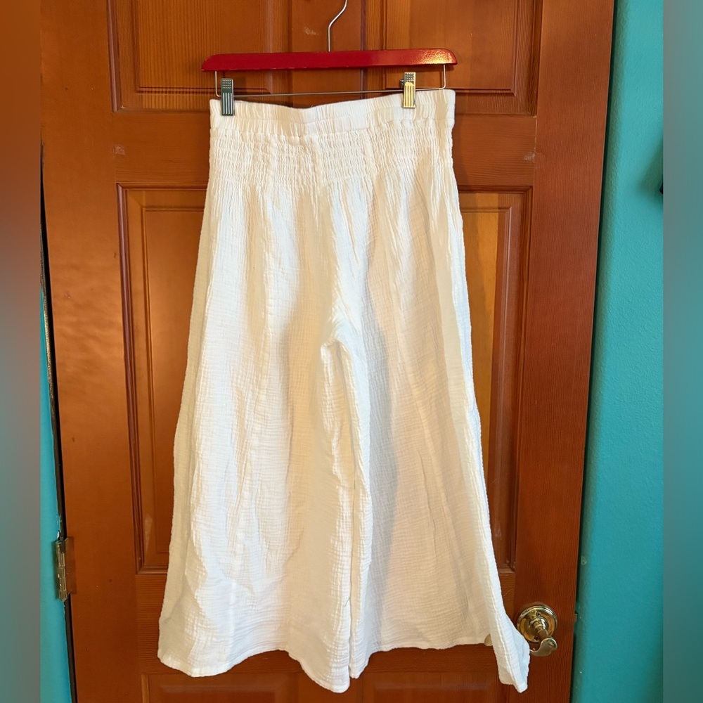 Women's Cotton Gauze Wide Leg High-Waist Casual Palazzo Summer Pants NWOT - Picture 4 of 9